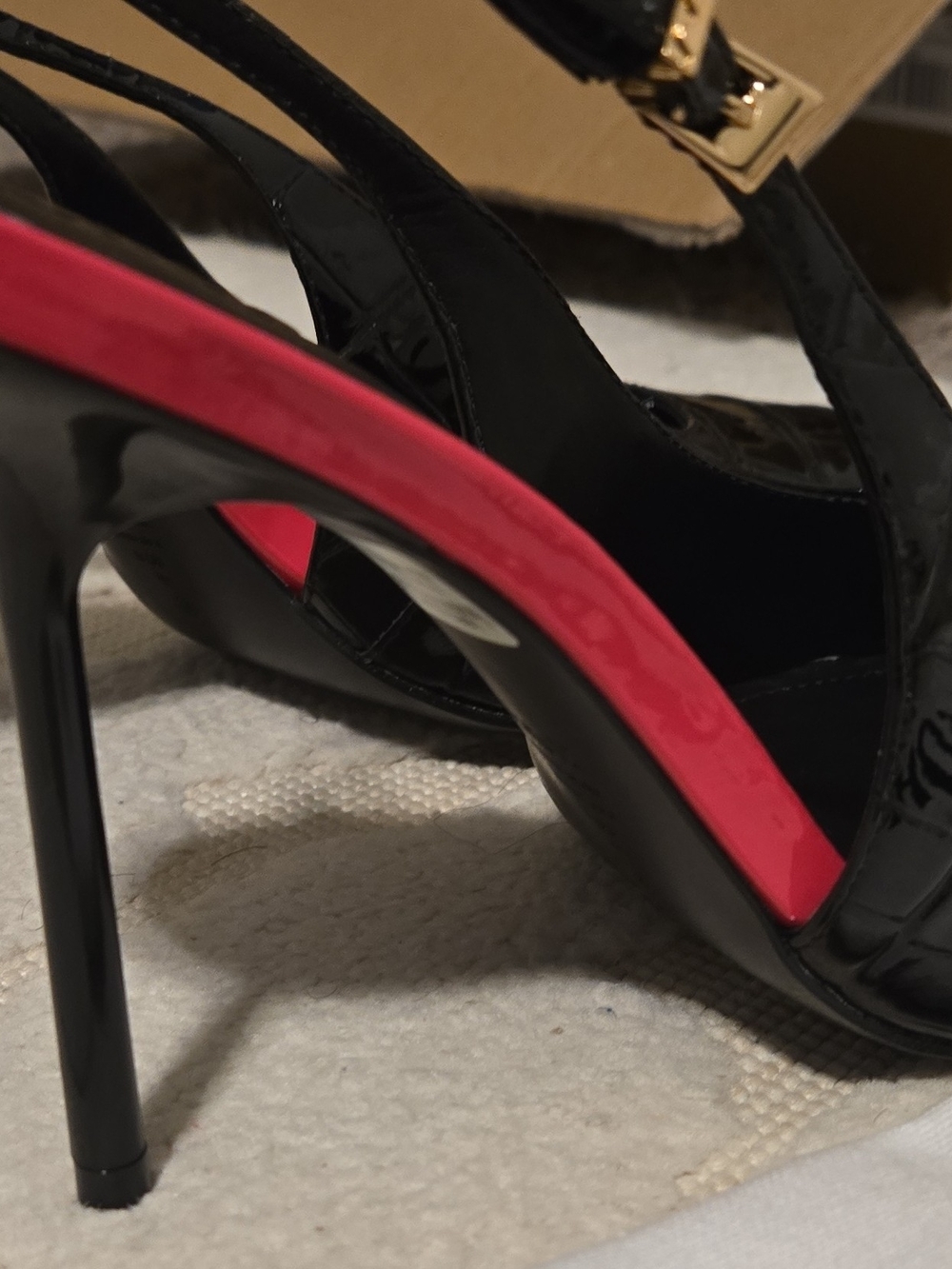 SCHUTZ Black Patent High Heel Sandals with Pink Accent